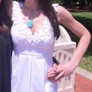 BCBGMaxAzria White Dress with Detailed Neckline